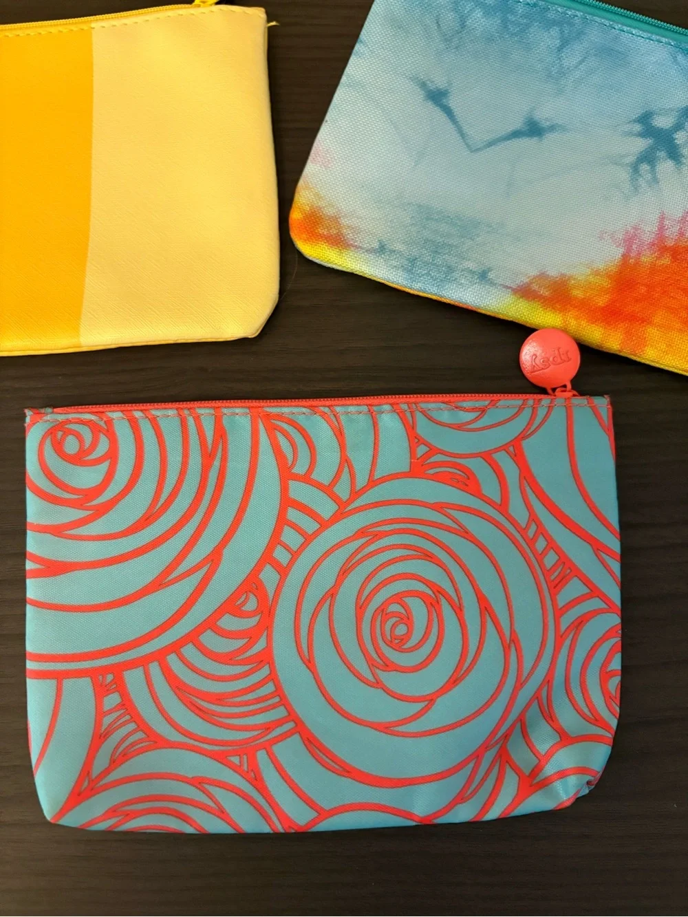 ipsy Colorful Trio Cosmetic Pouch Set – Yellow, Turquoise, Teal & Coral Accents